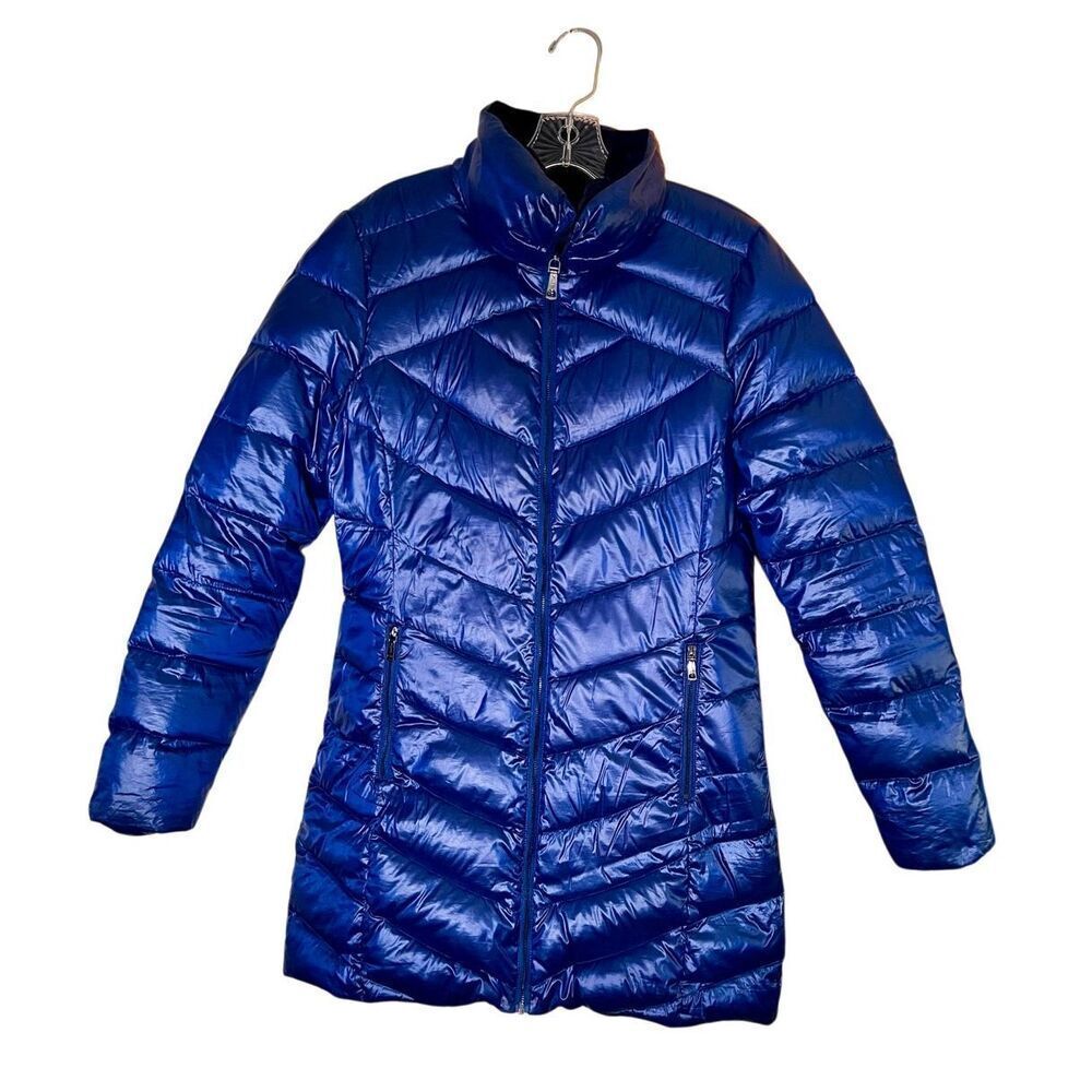 Calvin Klein Chevron-Quilted Packable Down Puffer Coat Blue Size Medium